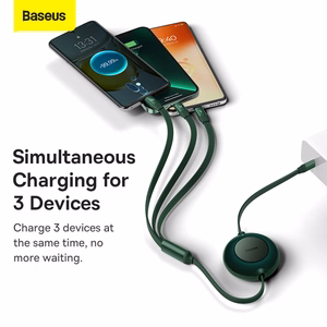 Baseus Kabelis Bright Mirror 2 3 in 1 - Type C uz Micro USB, Lightning, Type C - 100W 1,1 metri (CAMJ010206) zaļš