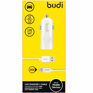 Budi BD062L automašīnas lādētājs ar 1 USB-A pieslēgvietu, ar LED indikatoru, ar Lightning kabeli