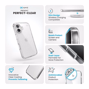 Caurspīdīgs Speck Presidio Perfect-Clear vāciņš iPhone 16 tālrunim