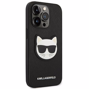 Karl Lagerfeld Saffiano Choupette Head Patch viedtālruņa apvalks iPhone 14 Pro Max - melns