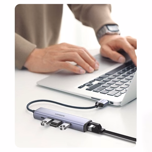 Ugreen CM475 daudzfunkcionāls sadalītājs USB 3.0 - 3x USB / Ethernet RJ-45 / USB Type-C PD - pelēks
