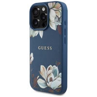 Guess Grained Printed Flower Pattern MagSafe viedtālruņa apvalks iPhone 16 Pro zils