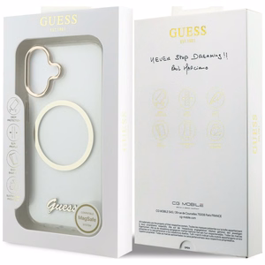 Guess IML Script Metal MagSafe Maciņš for iPhone 17 - caurspīdīgs