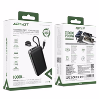 Acefast M7-10000 PD30W Portatīvais lādētājs ar iebūvētu kabeli - melns