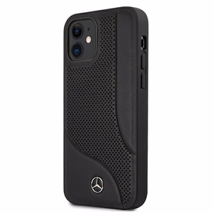 Mercedes Ādas perforētās zonas viedtālruņa apvalks iPhone 12 mini - melns