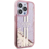 Guess Liquid Glitter Gold Stripes viedtālruņa apvalks iPhone 15 Pro - rozā