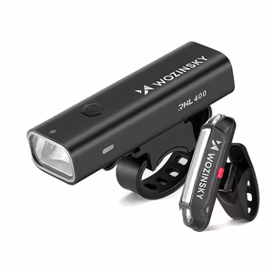 Wozinsky WSBLB2 priekšējā (400 lm) un aizmugurējā USB-C velosipēda luktura komplekts – melns