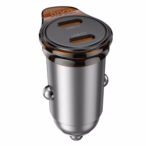 Автомобильное зарядное устройство Hoco 2 x USB C PD QC3.0 45W NZ16B металл серое