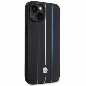Viedtālruņa apvalks BMW BMHCP14S22RVSK iPhone 14 6.1" melna/melna cietais apvalks Ādas Zīmogs Zilas Līnijas