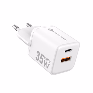 FORCELL F-ENERGY Mini GaN III VT-35C ceļojumu lādētājs ar 1 x Type C + 1x USB A ligzdām, PD QC4.0 35W balts