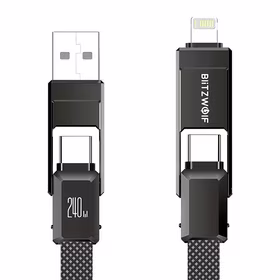 Blitzwolf BW-HDC7 4-in-1 USB+C+Zibens kabelis 240W 1,2 m (melns)