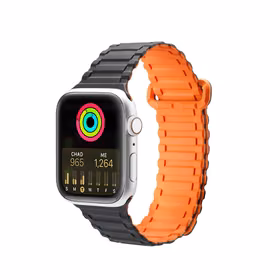 Dux Ducis siksniņa (bruņota versija) Apple Watch SE siksniņa, 9, 8, 7, 6, 5, 4, 3, 2, 1 (41, 40, 38 mm) silikona magnētiskā aproce melna/oranža