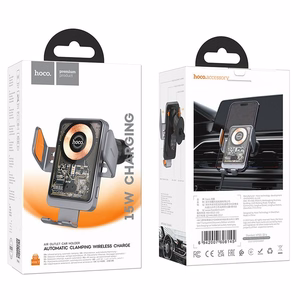 HOCO auto turētājs ar bezvadu uzlādi gaisa ventilācijai 15W HW7 pelēks