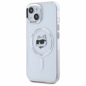 Karl Lagerfeld IML Metāla Choupette galva MagSafe apvalks iPhone 15 Plus - balts