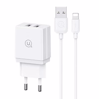 USAMS Tīkla lādētājs 2xUSB 18W + kabelis Lightning/USB-A Fast Charging balts series HC HCXLTZ01