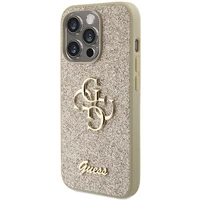 Guess Glitter Script Big 4G viedtālruņa apvalks iPhone 15 Pro – zeltains