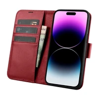 iCarer Maki apvalks 2in1 vāks iPhone 14 Pro Max ādas atverams vāks Anti-RFID sarkans (WMI14220728-RD)