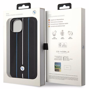 Viedtālruņa apvalks BMW BMHCP14S22RVSK iPhone 14 6.1" melna/melna cietais apvalks Ādas Zīmogs Zilas Līnijas