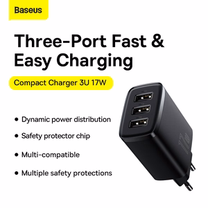 Baseus Compact Wall Charger - 3xUSB - 17W (CCXJ020101) black