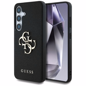 Guess Grained Big 4G Logo Small Classic Logo viedtālruņa apvalks Samsung Galaxy S25 Plus melns