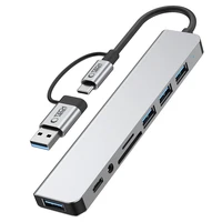 Tech-Protect HB06 HUB adapteris 8in1 TYPE-C + USB2.0 + USB3.0 + SD/TF + AV3.5 - pelēks