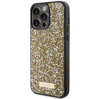 Guess Rhinestone Metal Logo apvalks priekš iPhone 15 Pro Max - dzeltenais