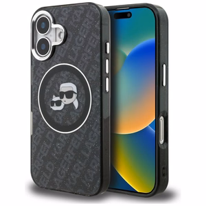 Karl Lagerfeld IML Glitter Karl & Choupette Heads Logo MagSafe Case for iPhone 16 - Black
