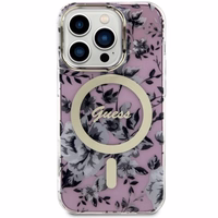 Guess GUHMP14XHCFWSP iPhone 14 Pro Max 6.7" rozā cietais viedtālruņa apvalks Flower Magnētiskais