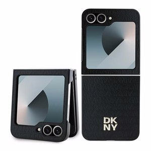 DKNY Viedtālruņa apvalks Samsung Galaxy Z Flip6 ar atkārtojošu Stack Logo dizainu – melns