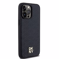 DKNY ādas raksts metāla logotips magnētiskais viedtālruņa apvalks iPhone 13 Pro / 13 - melns