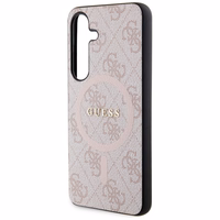 Guess 4G Collection Ādas Metāla Logotips Magnētiskais viedtālruņa apvalks Samsung Galaxy S24 - rozā