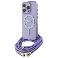 Guess Crossbody Cord Script Magnētiskais viedtālruņa apvalks iPhone 16 Pro Max - violets