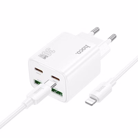 Lādētājs viedtālrunim Hoco 2 x USB C + 2 x USB A QC3.0 PD 3A 30W + kabelis USB C uz Lightning N56 balts