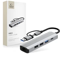 Tech-Protect HB03 HUB adapteris 5in1 USB-C + USB2.0 + USB3.0 + RJ45 - pelēks