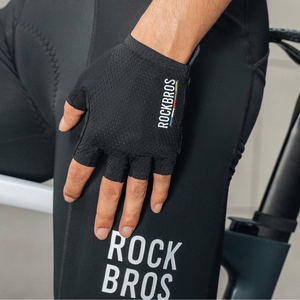 Rockbros TLS004 ROAD TO SKY īsie triecienus slāpējošie riteņbraukšanas cimdi, L izmērs – melni
