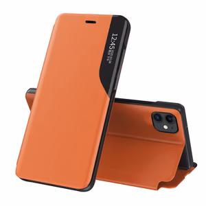 Eco Leather View Case elegants grāmatas tipa apvalks ar statīvu iPhone 13 mini oranžs