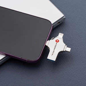 FORCELL F-DATA USB zibatmiņa Metal Quad 128GB USB3.2 Gen 1 (USB A / Type C / Lightning / Micro USB) sudraba