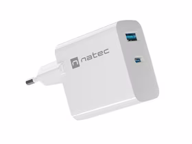 NATEC RIBERA GAN CHARGER 1X USB-A + 1X USB-C 45W balts