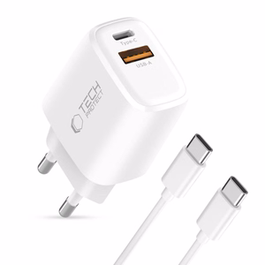 Tech-Protect NCA20 PD 20W QC3.0 USB-A / USB-C sienas lādētājs + USB-C / USB-C kabelis 100cm - balts