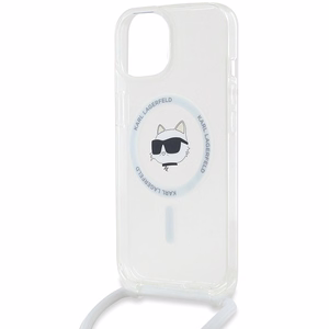 Karl Lagerfeld IML Choupette Head&Cord magnētiskais viedtālruņa apvalks iPhone 15 / 14 / 13 - caurspīdīgs