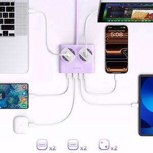 Orico PDC25 25W 6in1 strāvas sadalītājs 2x AC + 2x USB-A + 2x USB-C - violets