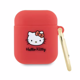 Hello Kitty Silikona 3D Kitty galvas viedtālruņa apvalks AirPods 1/2 - Fuksija