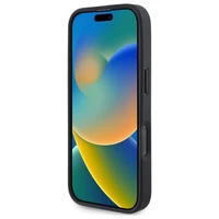 BMW Sign ādas tekstūras un līnijas magnētiskais viedtālruņa apvalks iPhone 16 Pro Max - melns