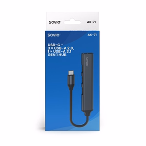 SAVIO AK-71 USB-C sadalītājs - 3 x USB-A 2.0, 1 x USB-A 3.0, 4-in-1, 5 Gbps