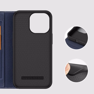 Dux Ducis Skin X2 viedtālruņa apvalks iPhone 14 Pro ar magnētisko atloku zils
