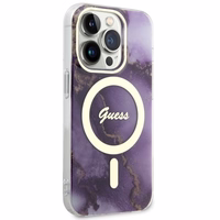 Guess GUHMP14LHTMRSU iPhone 14 Pro 6.1" violets/violets cietais apvalks Zelta Marmors MagSafe