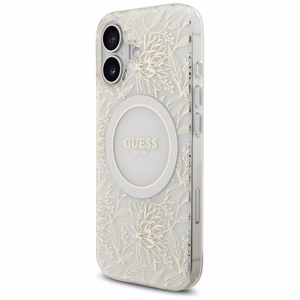 Guess IML Flowers Electro Pearl Strap MagSafe viedtālruņa apvalks iPhone 17 - balts