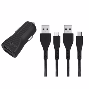 Energizer HardCase DC2BLCMM auto lādētājs, 2 × USB-A, 2,4 A, ar USB-C un Micro-USB kabeli, melns