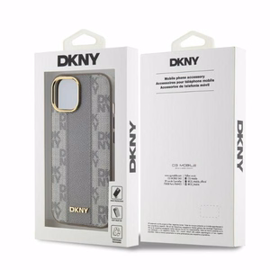 DKNY Ādas rūtainais mono raksts Magnētiskais viedtālruņa apvalks iPhone 14 - bēša