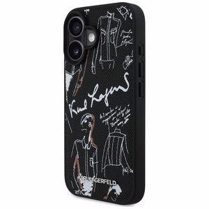 Karl Lagerfeld Grained Pattern & Logo MagSafe Maciņš for iPhone 16 - melns